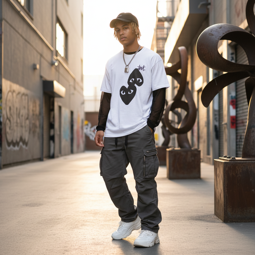 mirror tee lifestyle shot with model